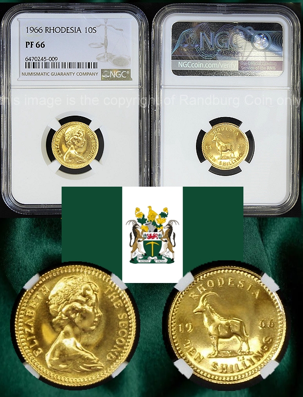 1966 Rhodesia Gold 10 Shillings High Grade PF66 | World